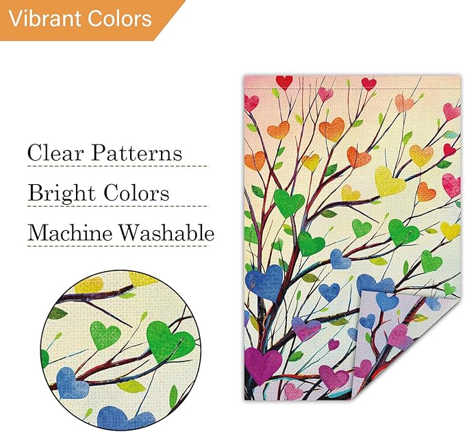 Louise Maelys Pride Garden Flag Rainbow Tree Love Heart 12x18 Inch Double Sided Welcome Small Burlap Gay Lesbian LGBTQ Yard Outdoor Sign Outside Home House Decor