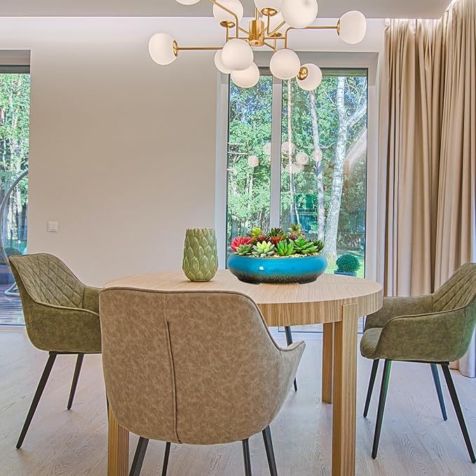 Succulent Pots - 11.5 Inch Ceramic Bonsai Pots with Drainage, Large Shallow Succulent Planters for Indoor Outdoor Plants, Round Glazed Cactus Flower Plant Container Bowl Home Desk Decor(Blue)