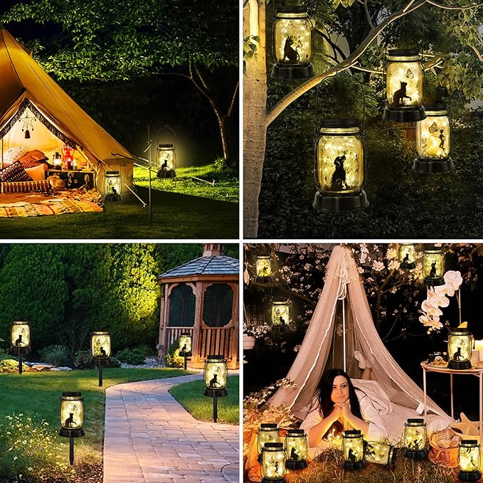 Kyoryuger Cat Solar Lanterns 2PACK Cat Lover Gifts for Women Mom Grandma Christmas Cat Gifts for Cat Lovers Cat Memory Lantern with Stake for Yard Lawn Patio Garden Decor and Bedroom Decoration