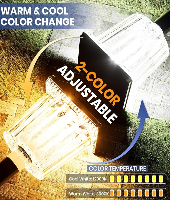 Super Bright Solar Pathway Lights Outdoor Powered,Adjustable Warm&Cool White,Waterproof IP65 Garden Decor Landscape Lighting Outside for Yard/Patio/Walkway/Driveway/Landscape (Obsidian Black, 2 Pack)