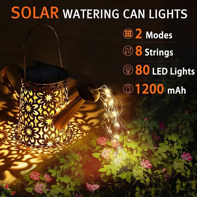 Otdair Solar Lights Outdoor Garden Decor, Metal Daisy Solar Watering Can Lights with 2 Lighting Modes, Outdoor Decorations for Yard, Garden, Patio, Pathway, Christmas, Gift for Mom Grandma