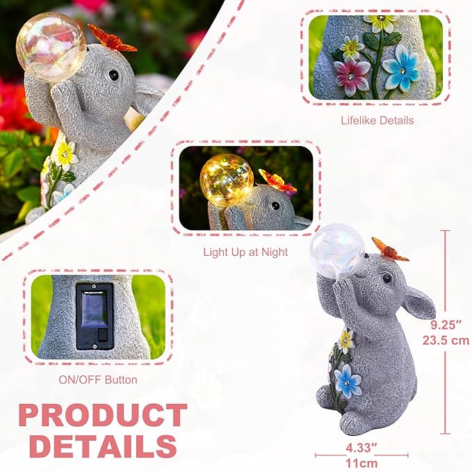 Solar Rabbit Outdoor Garden Statues: Outside Decor with Lights Clearance for Yard Art Lawn Ornaments Porch Patio Balcony Home House - Birthday Gifts for Grandma Mom Women