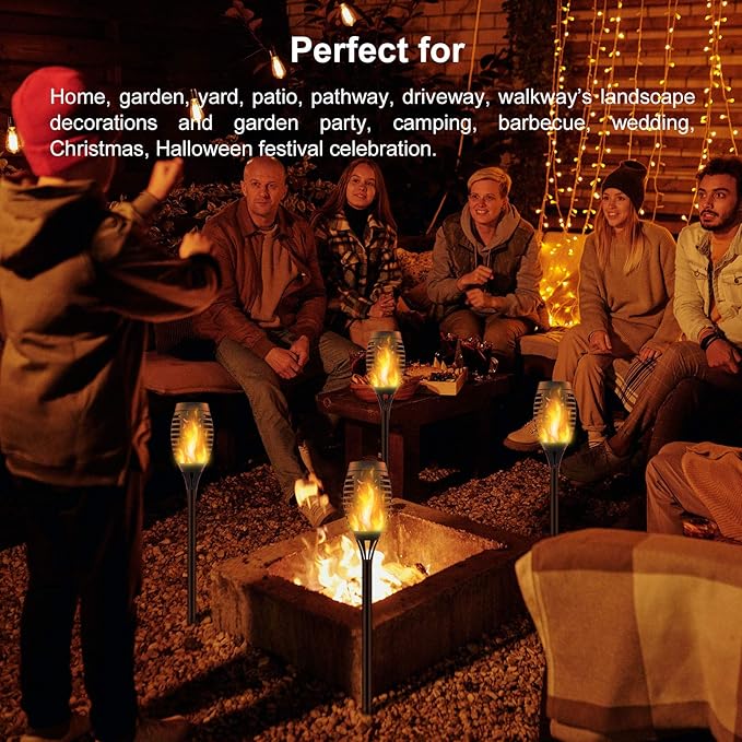 16 Pack Upgraded Solar Lights Outdoor, Mini Solar Torch Lights with Flickering Flames, Waterproof Landscape Decoration Dancing Flame Lights for Garden Pathway Yard, Auto On/Off Dusk to Dawn