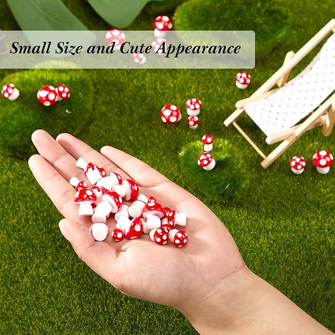 160 Pcs Tiny Mushrooms Mini Figurines Miniature Cute Colorful Mushroom Figurines Indoor Outdoor Mushroom Statue Decor Mushroom Decoration for Garden Landscape Bonsai Craft Ornament (Red, S, M, L)