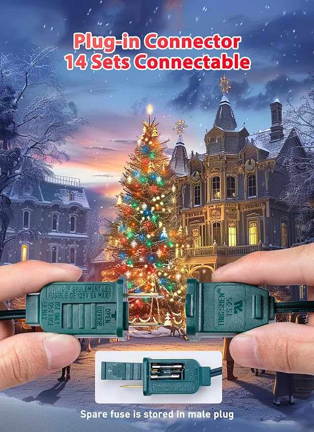 Multicolor C7 LED Christmas Lights Outdoor, 50FT Colorful Christmas String Lights with 50+2 Plastic Bulbs, Traditional Hanging Holiday Lights for Christmas Tree Patio Fence Roofline Xmas Decorations