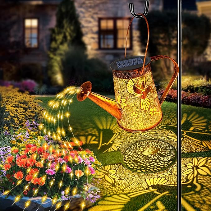 Solar Watering Can Lights, Hummingbird Gifts for Women Mom Grandma Birthday, Waterproof Outdoor Garden Decor Large Hanging Solar Lanterns Garden Lights for Patio Porch Yard Flowerbed Pathway