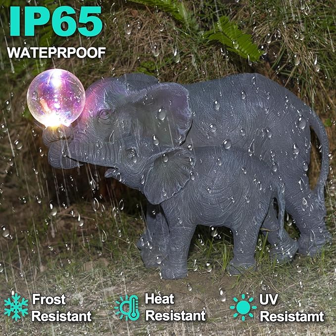 Solar Elephant Statues Lights for Outdoors Garden Decor, Large Outdoor Elephant Statues, Modern Elephant Resin Statue Decorations with Color-Changing Bulb, Unique Housewarming Gifts for Mom, Women
