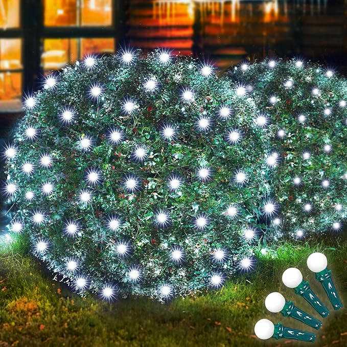 Led Net Lights Christmas Lights Outdoor White Christmas Net Lighting with 121Led Mini Globe Lights 5ftx5ft, Outdoor Indoor Fairy Mesh Net Lights for Christmas Trees, Bushes, Shrubs Decorations