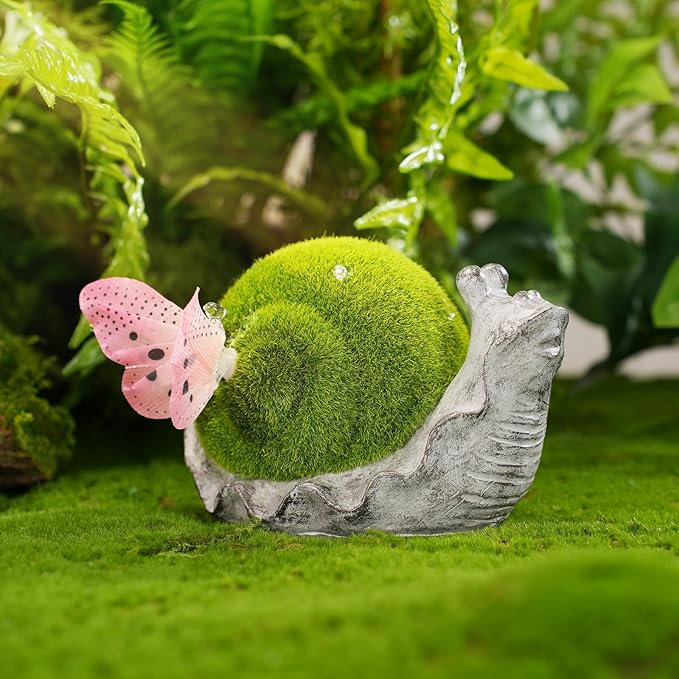 Solar Snail Garden Statue Lights for Outdoor Decor Flocking with LED Figurine Lighting Resin Slug Flocked Decorations for Patio Lawn Yard Home Housewarming Mom Wowen Gifts