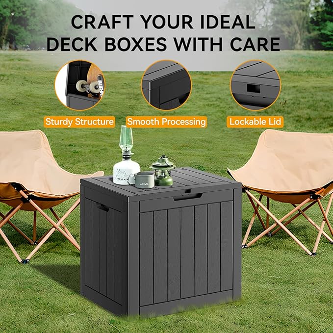 Outdoor Storage Box, 32 Gallon Deck Box Indoor Outdoor Storage Bin,Waterproof Resin Patio Storage Box for Garden Tools,Package Delivery,Pool Accessories,Sports Equipment,Patio Furniture,Lockable