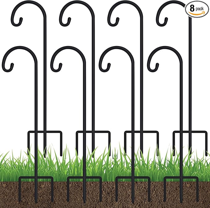 FEED GARDEN Adjustable 32 Inch Small Shepherd Hooks for Outdoor, Garden Hooks for Lanterns, Shepard Hooks for Hanging Plants, Bird Feeders, Solar Lights, Mason Jars, Weddings Decor,8 Pack