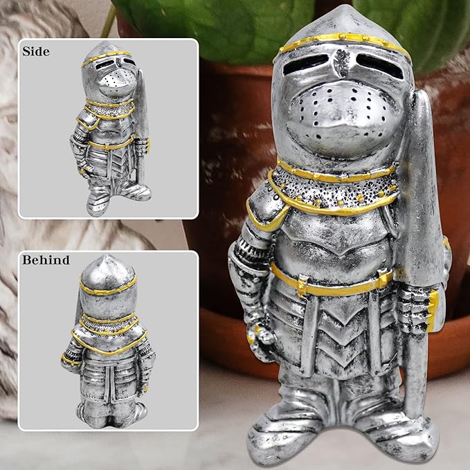 nezababy Knight Gnomes Guard Garden Statue Decoration Medieval Wee Crusader Battle Swordsman Fighting Outdoor Figurines Lawn Decor Resin (B)