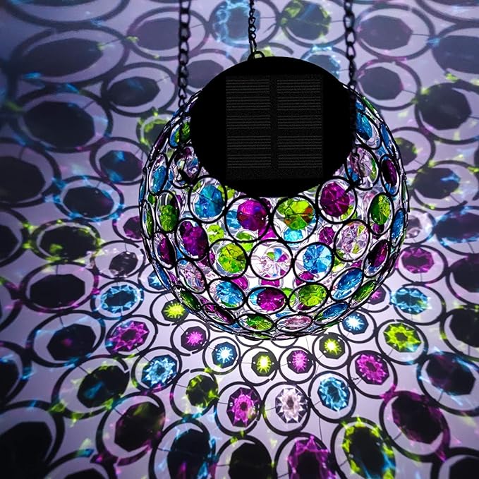 Solar Lantern Hanging Outdoor Christmas Decorative, Dual LEDs Color Changing and Cool White Crystal Globe Lamp Hanging Light Waterproof with S Hook Decor in Garden, Pathway, Front Door- Multi Color