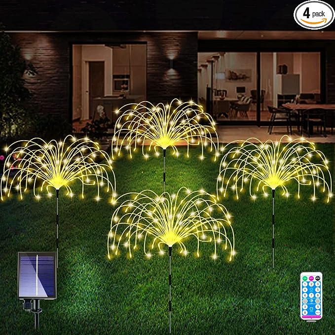 Solar Garden Lights 4-Pack Waterproof Decorative Pathway Firefly Lights for Courtyard & Garden Party Warm White