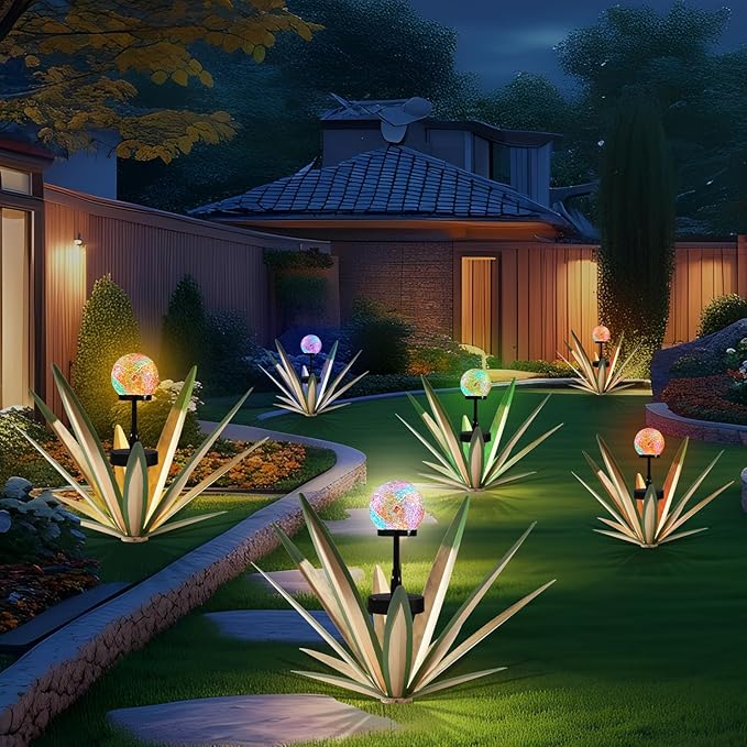 Tequila Rustic Sculpture Metal Yard Decor Hand Painted Metal Agave Garden Statue Green 2PCS