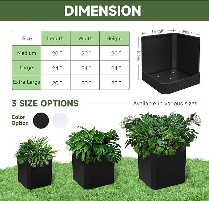 Steel Planter Box-26"x26"x26"-Large Square Planter Box-Outdoor Indoor-Cube Steel Planter Heavy Duty Black Metal Planter Flower Pot Commercial Residential for Home Garden Porch Hotel Patio