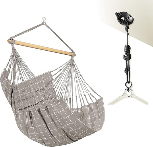 LA SIESTA® - Large Comfort Domingo Hammock Swing Chair & CasaMount - Weather & Tear Resistant Hanging Chair - Outdoor Indoor Hammock Chair w/Suspension Kit for Walls Ceilings Square Beams - Almond