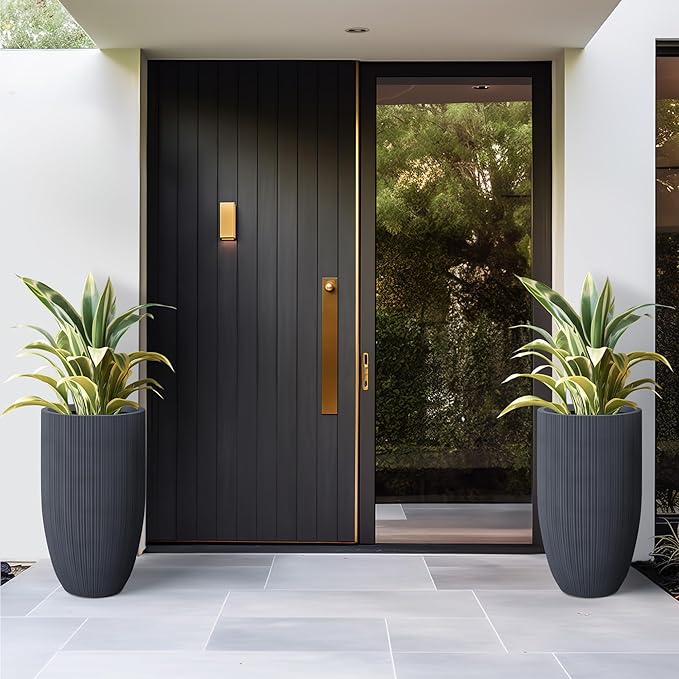 Kante 24 Inch Tall Round Concrete Planter, Large Indoor Outdoor Plant Pots with Drainage Hole and Rubber Plug, Modern Decorative Garden Pots for Home Patio Porch, Textured Charcoal