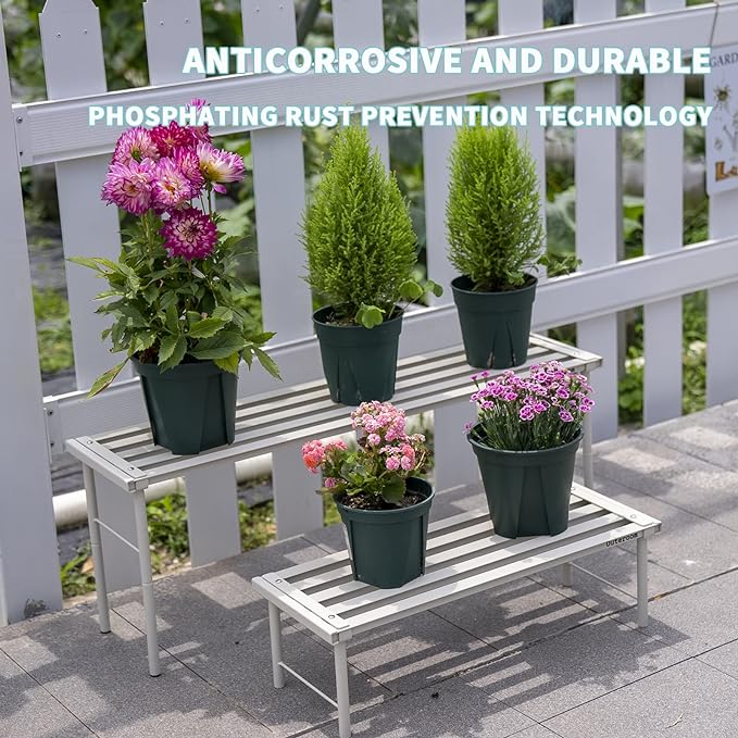 Metal Plant Stand, Rust-proof Aluminum Flower Pot Stand, Plants Display Stands Decoration Racks for Living Room Balconies and Gardens (60 White)