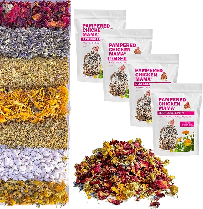 Pampered Chicken Mama Best Eggs Ever! Nesting Herbs for Chickens (4 Pounds) for Chicken Nesting Boxes Calcium Supplement for Chickens | Chicken Feed Supplies, Hen Treats for Coops (4 Bags)