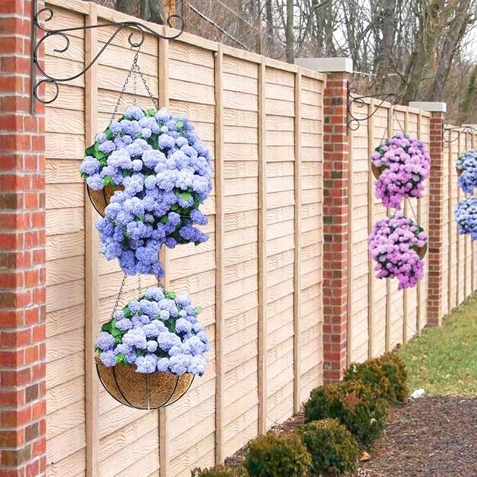 Hanging Plant Basket Flower Holder (4pack, 14 inch)-Metal Wire Round Hanging Basket Planter with Coco Fiber Liners for Plants Flower Pots Indoor Outdoor Garden Porch and Balcony Decor