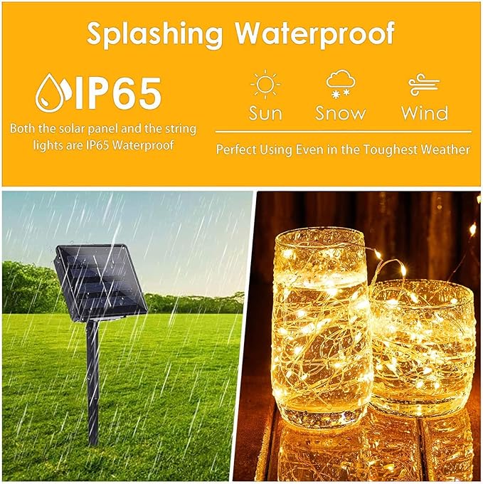 Solar String Lights Outdoor, 6 Pack Each 100 LED Solar Christmas Lights Outside Waterproof Copper Wire with 8 Modes Solar Fairy Twinkle Lights for Garden Yard Tree Wedding Christmas Decor (Warm White)