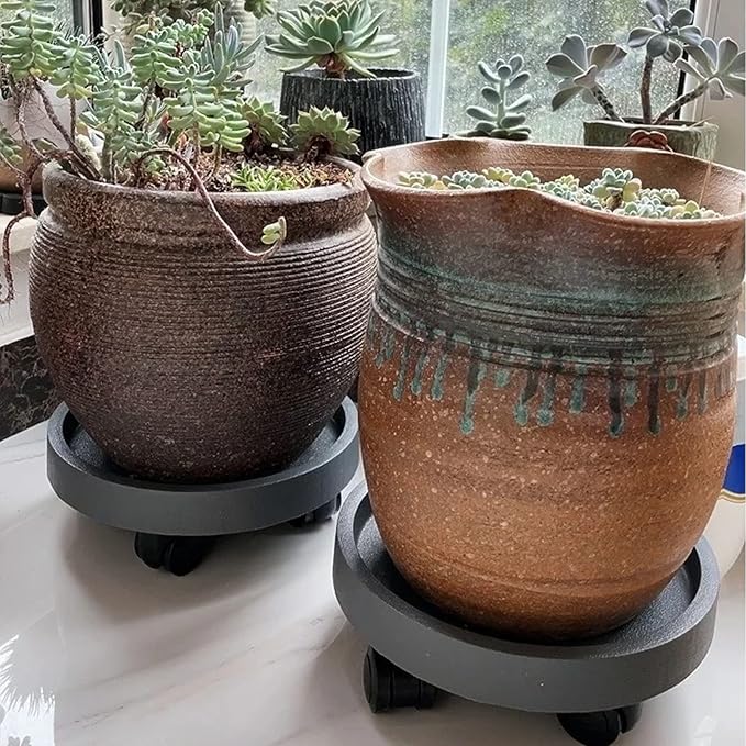 2 Pack of 11 Inch Heavy Duty Plant Caddy with Wheels,Rolling Plant Stand Pot Trolley,Wheeled Planter Saucer Tray,Potted Flower Mover Dolly with Casters Round Coaster for Indoor Outdoor