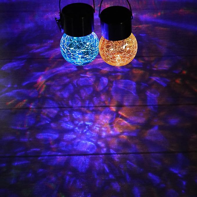 12 Pack Hanging Solar Lights Outdoor Decorative, Waterproof Solar Globe Lantern with Handle and Clip, Solar Powered Cracked Glass Ball Lights for Garden Yard Patio, Fence Tree Umbrella, Holiday Decor