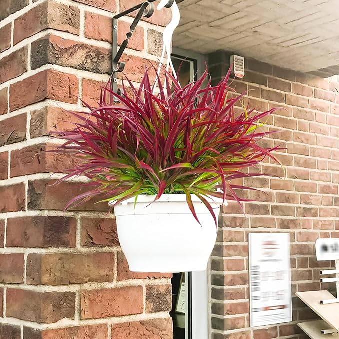 Uieke 6 Bundles Artificial Outdoor Plants UV Resistant Fake Grass Plants Faux Plastic Plants Greenery Shrubs for Home Garden Pathway Window Box Front Porch Summer Fall Decor, Deep Red