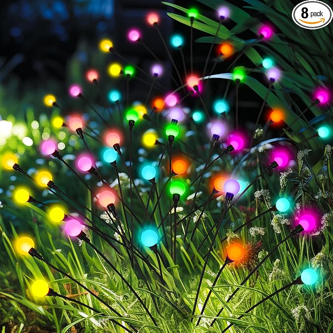 Solar Christmas Decoration, 80 LED Firefly Garden Lights Outdoor, Wind Sway Solar Lights for Yard Patio Pathway Decoration (8 Pack)