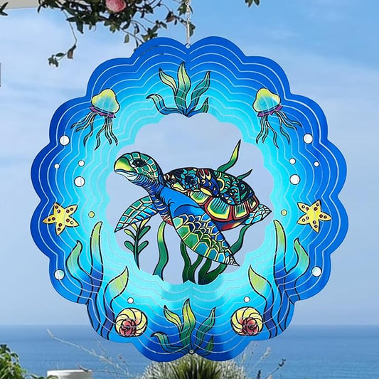 Sea Turtle Wind Spinners 3D Hanging Wind Spinner Sea Turtle Ornament Gifts for Women Mom Grandma,12inch Metal Wind Kinetic Sculpture for Outdoor&Indoor Decor, Yard Art, Garden Decoration
