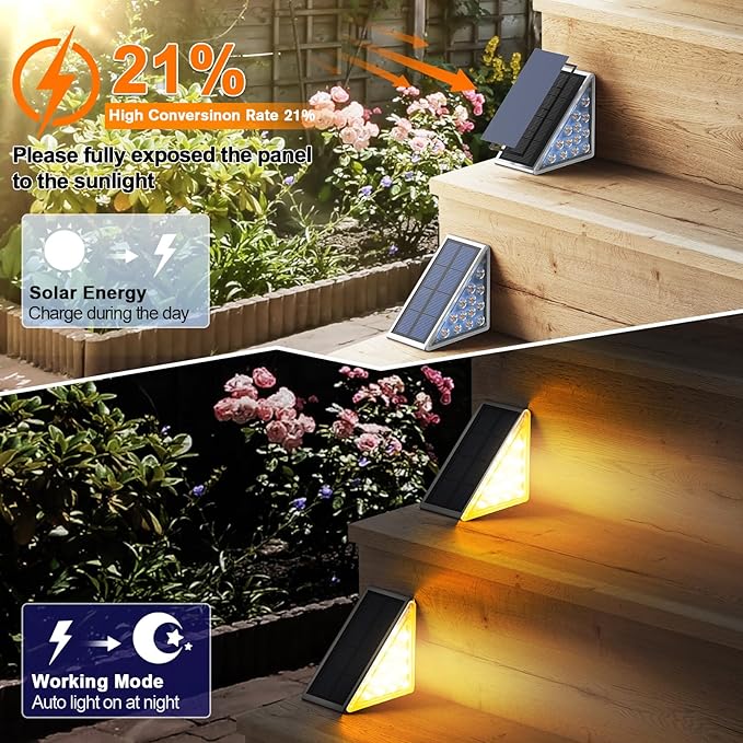 Solar Step Lights for Outside Waterproof IP67, Outdoor Stair Lights 2 Pack, Solar Stair Light Outdoor LED Outdoor Step Lights Decor for Deck, Front Step, Patio, Garden