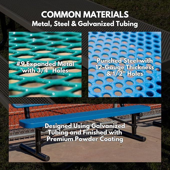 Heavy-Duty Portable Outdoor Bench Thermoplastic Coated, Expanded Metal, Commercial-Grade Seating, Made in America (Portable Without Back, 6 Ft, Burgundy)