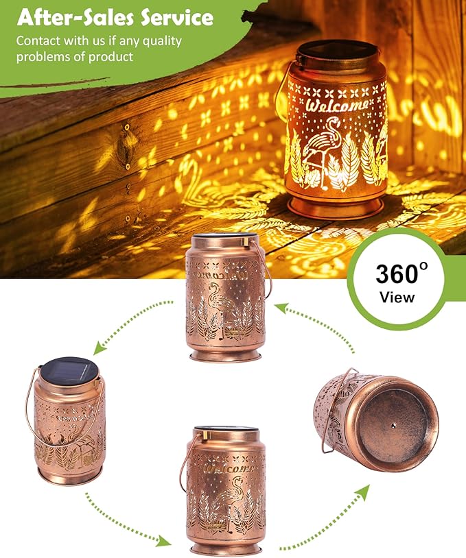 Nacome Flamingo Solar Lantern for Garden Decor: Waterproof Hanging Metal Decoration with LED Lights for Yard Lawn Porch Patio Landscape Pathway – Birthday Gifts for Mom Grandma Women