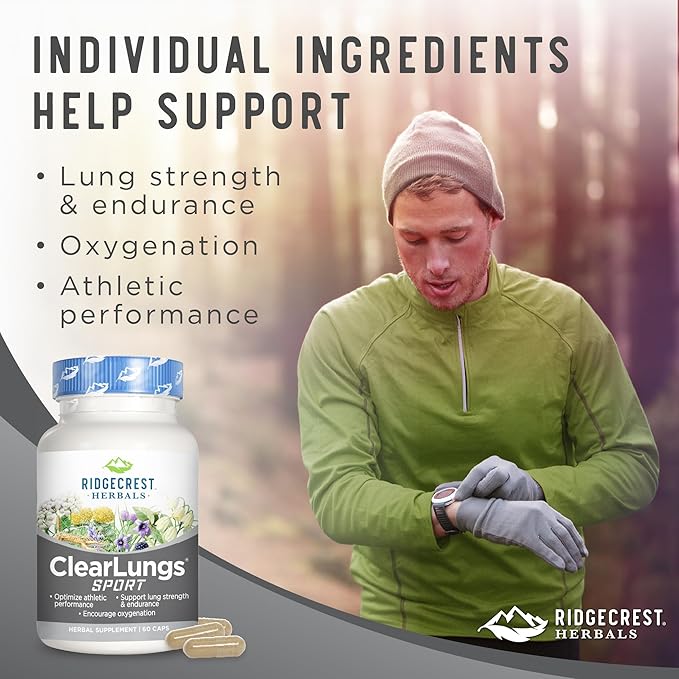 Ridgecrest Herbals ClearLungs Sport, Oxygen Intake (60 Vegan 30 Serv)