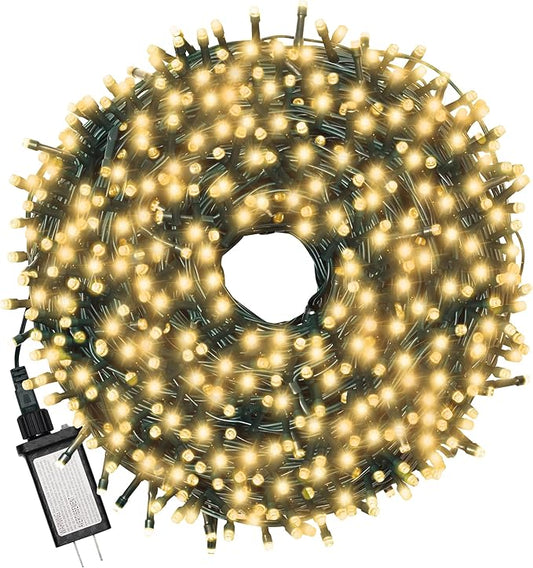 Christmas Light 100 LEDs 41ft Green Cable Wire Fairy String Twinkle Lights Plug in 12 Modes for Xmas Tree, Party, Indoor,Outdoor, Garden, Wedding, Home Decoration (Warm White)