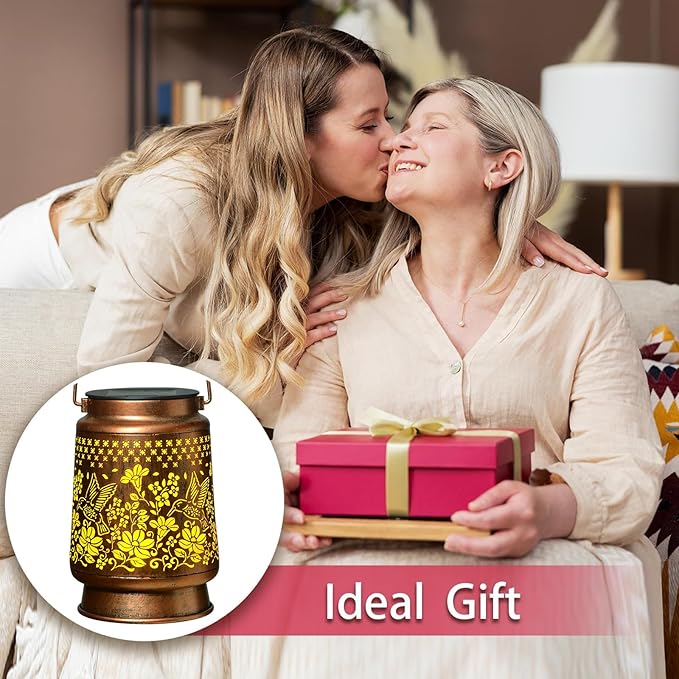 kyoryuger Hummingbird Solar Lanterns Color Changing Lantern Outdoor Decor Waterproof Retro Solar Lights Gifts for Women Mom Metal Bird Decorative LED Lanterns for Yard Patio Pathway Landscape Garden