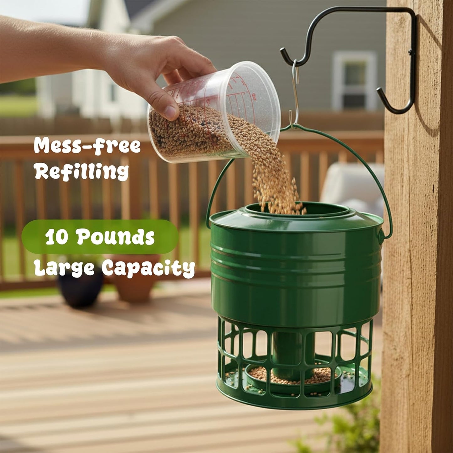 KOL Large Bird Feeder for Outdoors, 10LB Capacity Powder Coated Metal Feeder with 32 Feeding Ports & 3 Perches, Easy-Clean Hanging Birdfeeder for Cardinals, Bluebirds, Finches (Jasper)