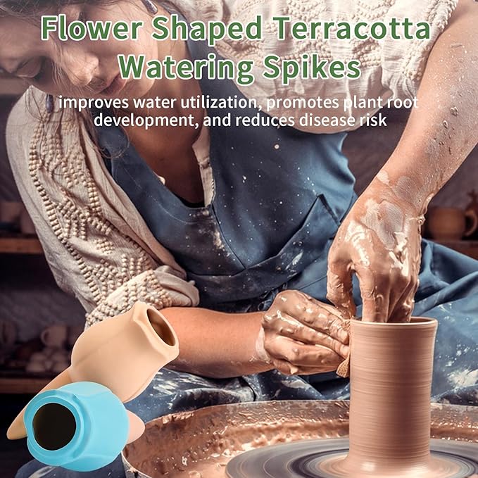 WILDKEN Terracotta Watering Spikes, 4 Pack Tulip Shaped Plant Watering Globes Vacation Self-Watering Planters Devices for Indoor and Outdoor Plants