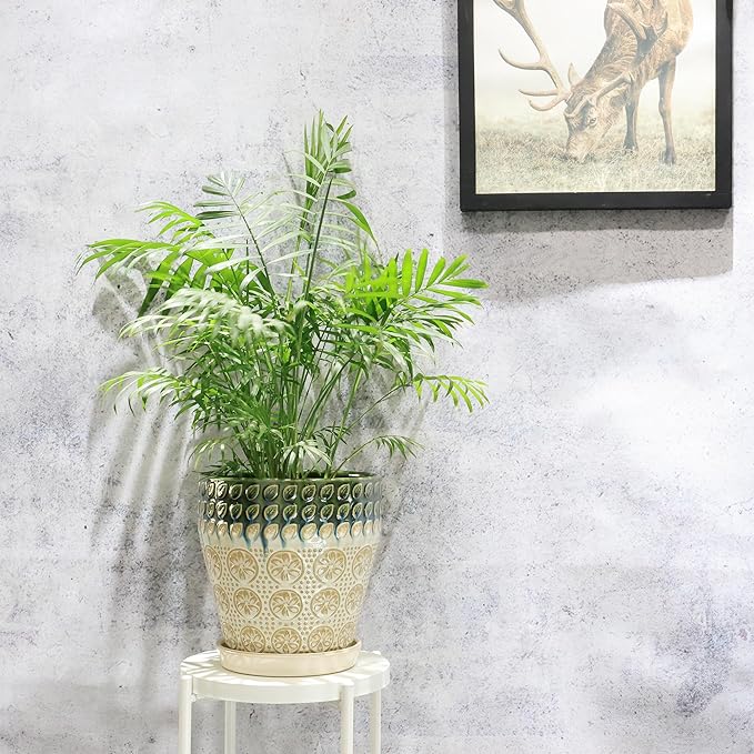 Ceramic Planter Pots for Indoor Plants, 8Inch + 6 Inch Plant Pot with Drainage Holes, Saucers and Mesh Pads, Succulent Orchid Flower Pot -Set of 2