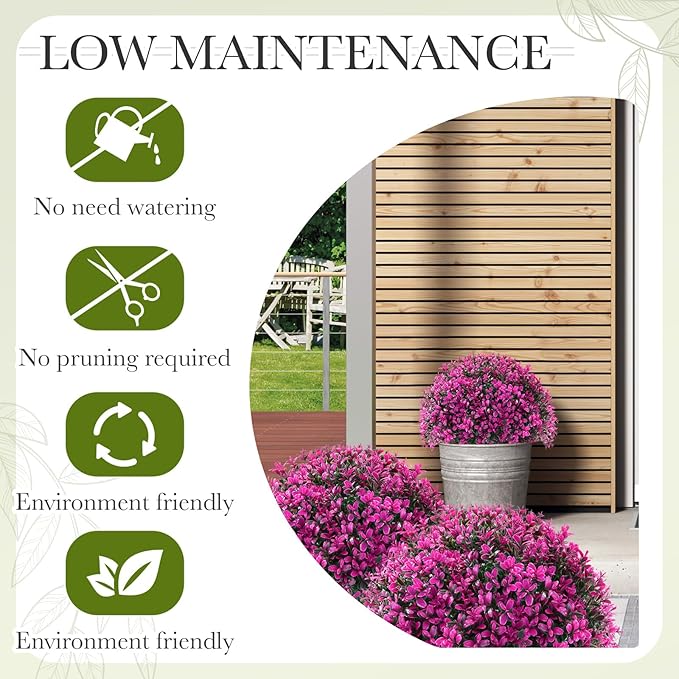 Yunlly 2 Pack 18" Artificial Boxwood Ball Bush Topiary Trees Fake Outdoor Plants, Realistic UV Resistance Faux Shrubs with Spike Greenery Topiary for Front Porch Garden Yard Patio Indoor (Fuchsia)