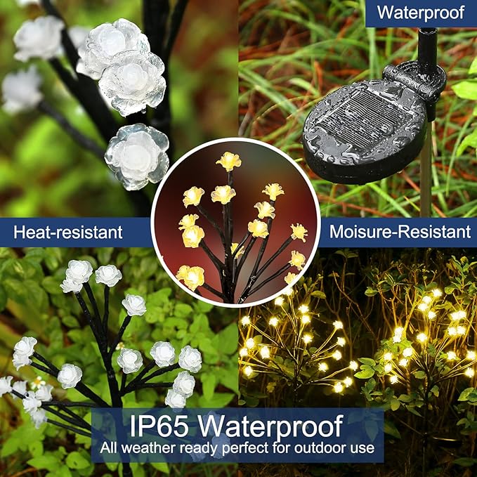 Solar Garden Lights Decorative, Solar Outdoor Lights Waterproof 4Pack,80Led Rose Solar Flower Lights Garden Decor, Solar Lights for Outside Yard,Lawn,Garden Decorations Gardening Gifts