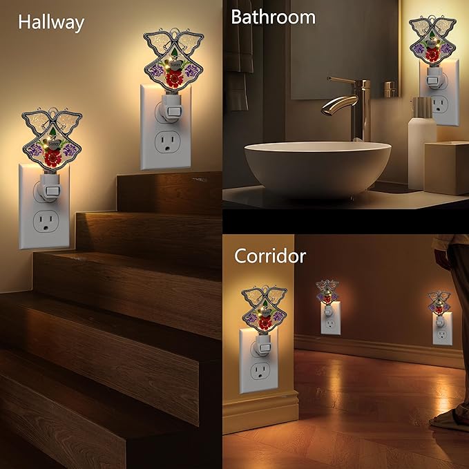 KY&BOSAM Angel Sister Night Light Flower in Glass with Metal Trim Sister Heart Night Light Nursery Bedroom Bathroom Decorative Accent Lite Elegant Home Decoration, Guardian Butte