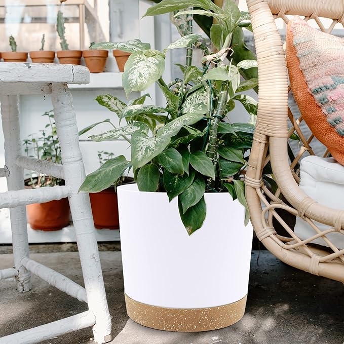 QCQHDU 12 inch Plant Pot, 2 Pack Planters for Indoor Plants with Drainage Holes & Saucer, Outdoor Flower Pots Home Garden Modern Decor