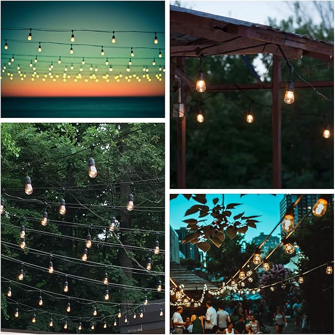 Hometown Evolution, Inc. 24 Foot E26 Outdoor Commercial String Lights with Suspended Socket for Weatherproof Heavy Duty Vintage Outside Lighting - Set of 12 S14 Clear Bulbs