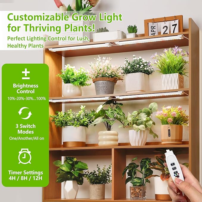 FOXGARDEN Dual-Row Grow Lights for Indoor Plants Full Spectrum, 240 LEDs Grow Light Strip, Plant Lights for Indoor Growing with 4/8/12H Timer, Plant Grow Lights for Plant Shelf, 10 Dimmable Levels