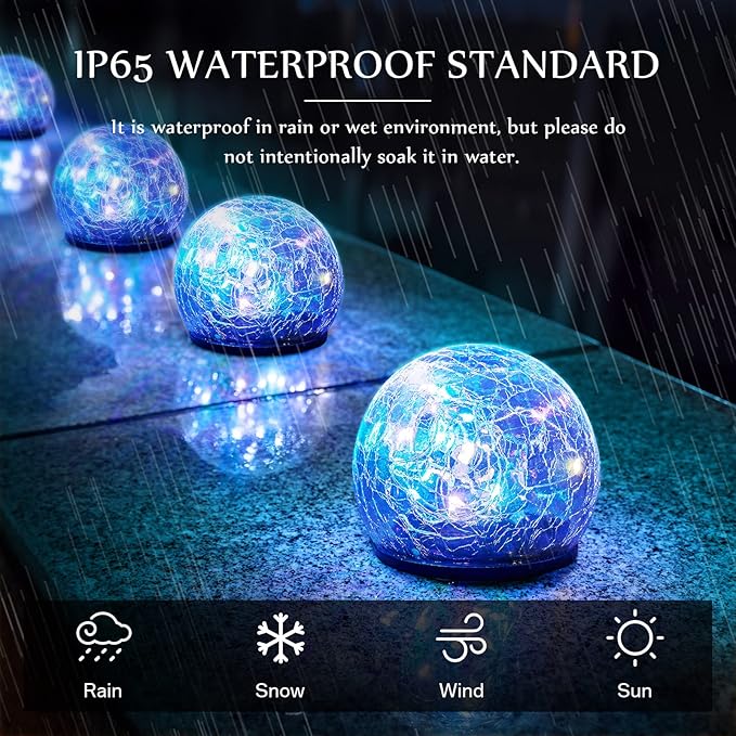 Honoson Decorative Solar Globe Lights Outdoor Waterproof LED Cracked Glass Ball Lights for Pathway, Walkway, Garden, Yard, Lawn Decoration(12 Pcs,3.9 Inch)