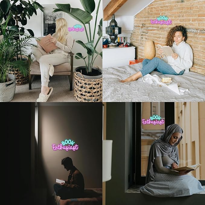 Book Enthusiast Neon Sign Wall Decor,Neon Light Bedroom Wall Decor Suitable Indoor Light for Classroom Book Party Library Reading Room Decoration Bookish Gifts