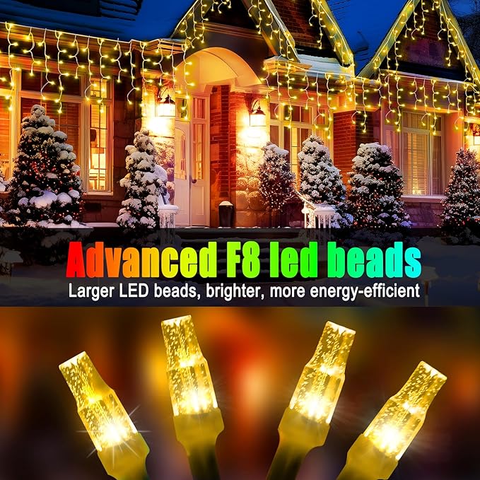 98FT 900LED F8 Upgraded Christmas Lights Decorations - 8 Modes Waterproof Outdoor Fairy String Lights With Memory and Timer - Plug-in for Holiday, Party, Wedding, Home, Roof