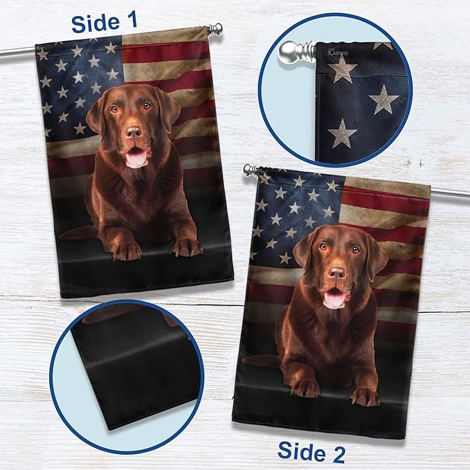 FLAGWIX Patriot American Dog Flags - Chocolate Labrador American Double Sided Flag - 4th of July Decorations for Home, Outside, House Flag 30x40 Heavy Duty Canvas, Decorative Indoor Outdoor Flag